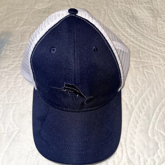 Tommy Bahama One Size Navy White Embroidered Mesh Back Unisex Ball Cap - Picture 1 of 5